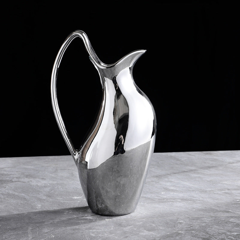 Vase en céramique argenté en forme de pot pour salon, modèle de fleur, décoration douce