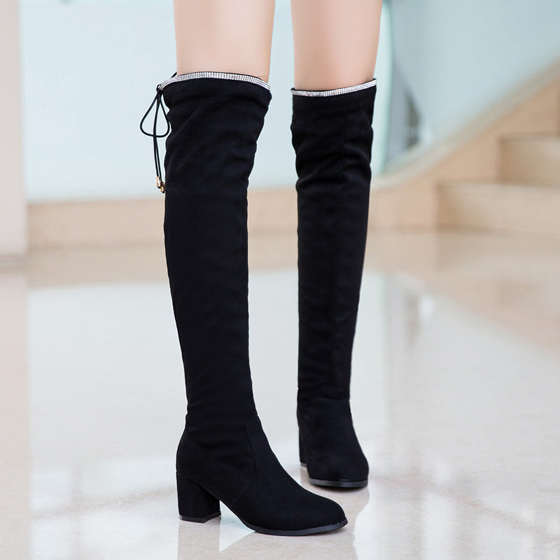 Bottes cuissardes extensibles à talon épais et mi-haut pour femme
