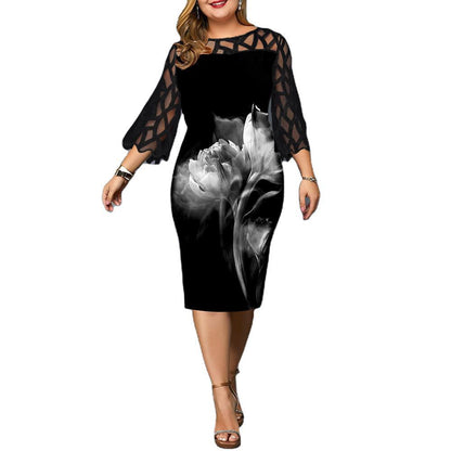 Vestido de talla grande con estampado de rosas para mujer