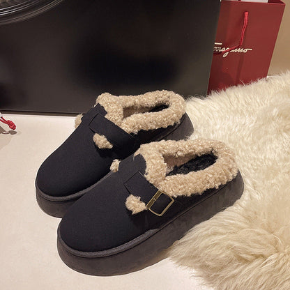Nouvelles Chaussures d'Hiver de Luxe pour Femmes, Peluche Mode Rétro, Chaussures Plates en Coton, Pantoufles à Semelle Plate pour Femmes, Bottes à Plateforme pour Femmes