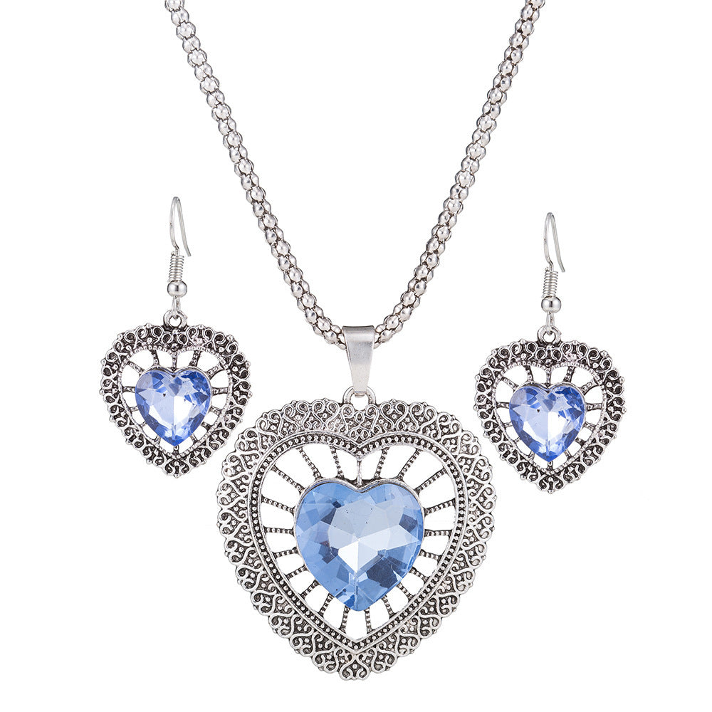 Vintage Crystal Rhinestone Double Heart Set