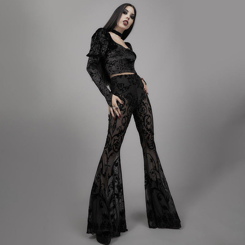 Pantalones acampanados transparentes estilo bohemio para mujer