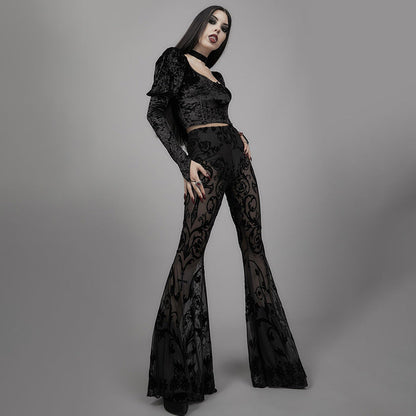 Pantalones acampanados transparentes estilo bohemio para mujer