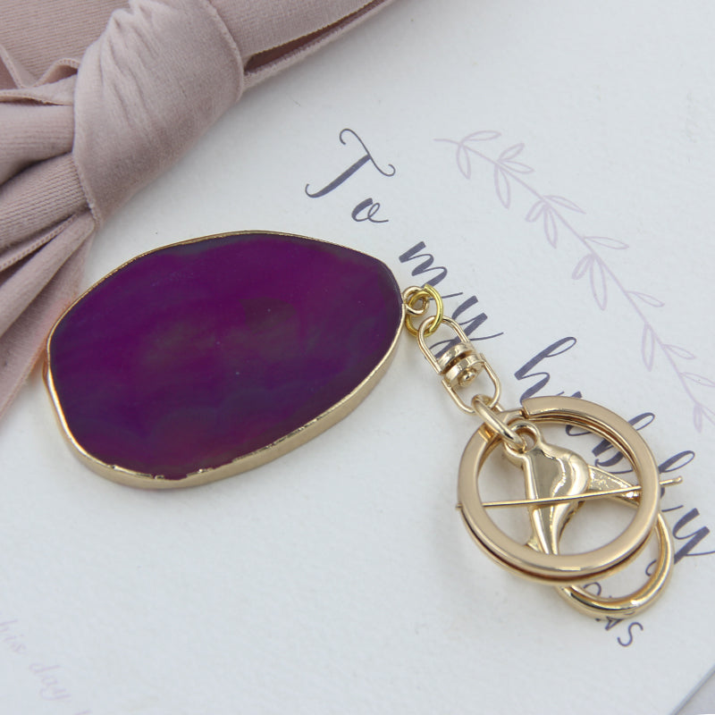 Natural Agate Stone Key Pendant – Gold Electroplated Charm | 7 Colors