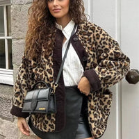 Chaqueta informal suelta con estampado de leopardo para mujer de invierno
