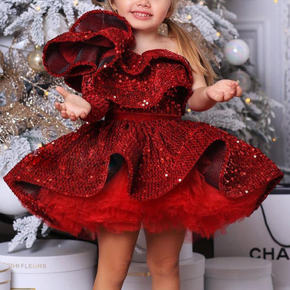 Vestido de niña Nuevo disfraz Niña de las flores Manga larga Pasarela Princesa
