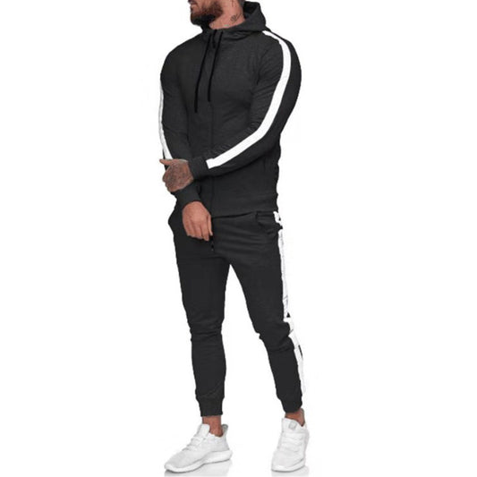 Men's Hooded Zip-Up Athletic Tracksuit Set – Slim Fit Muscle Workout Suit for Gym & Casual Wear