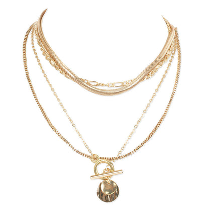 Women's Personalized Alloy Round Pendant Multi-layer Necklace