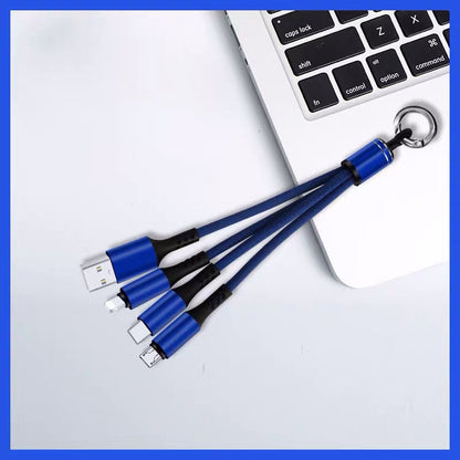 Tresser un câble de données trois en un pour Android avec trois câbles de données USB.