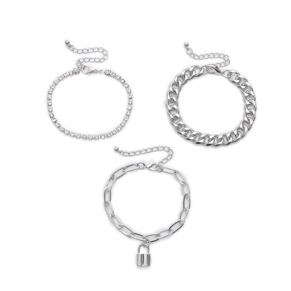 Set of 3 diamond-set bracelets with small lock