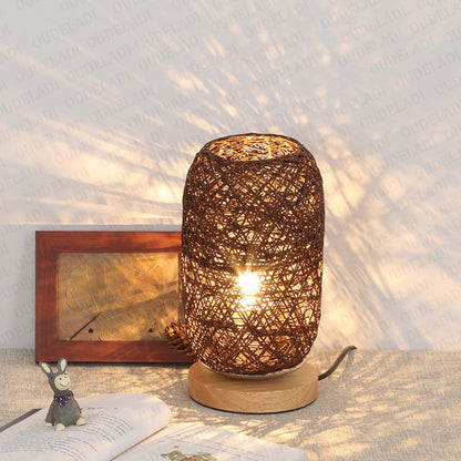 Lampe de table tressée en bois massif rechargeable
