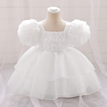 Pleated Puff Sleeve Umbrella Princess Dress