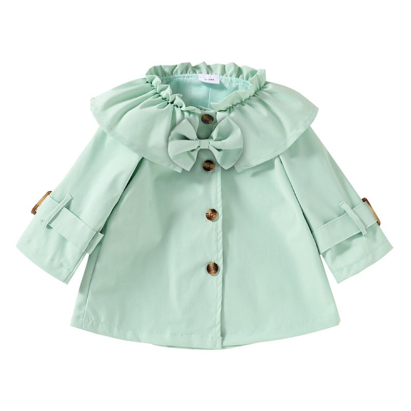 Trench-coat à manches longues et col feuille de lotus pour filles