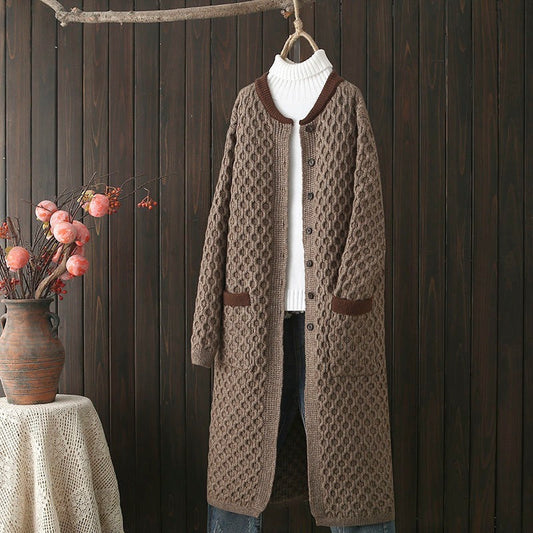 Cárdigan de punto grueso de longitud media para mujer, otoño e invierno