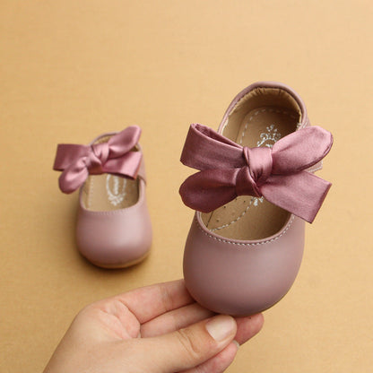 Girls' soft sole princess shoes bow step shoes