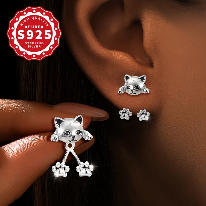Cat Paw Dangle Earrings Sterling Silver 925 Cute, Hypoallergenic & Perfect Gift Set