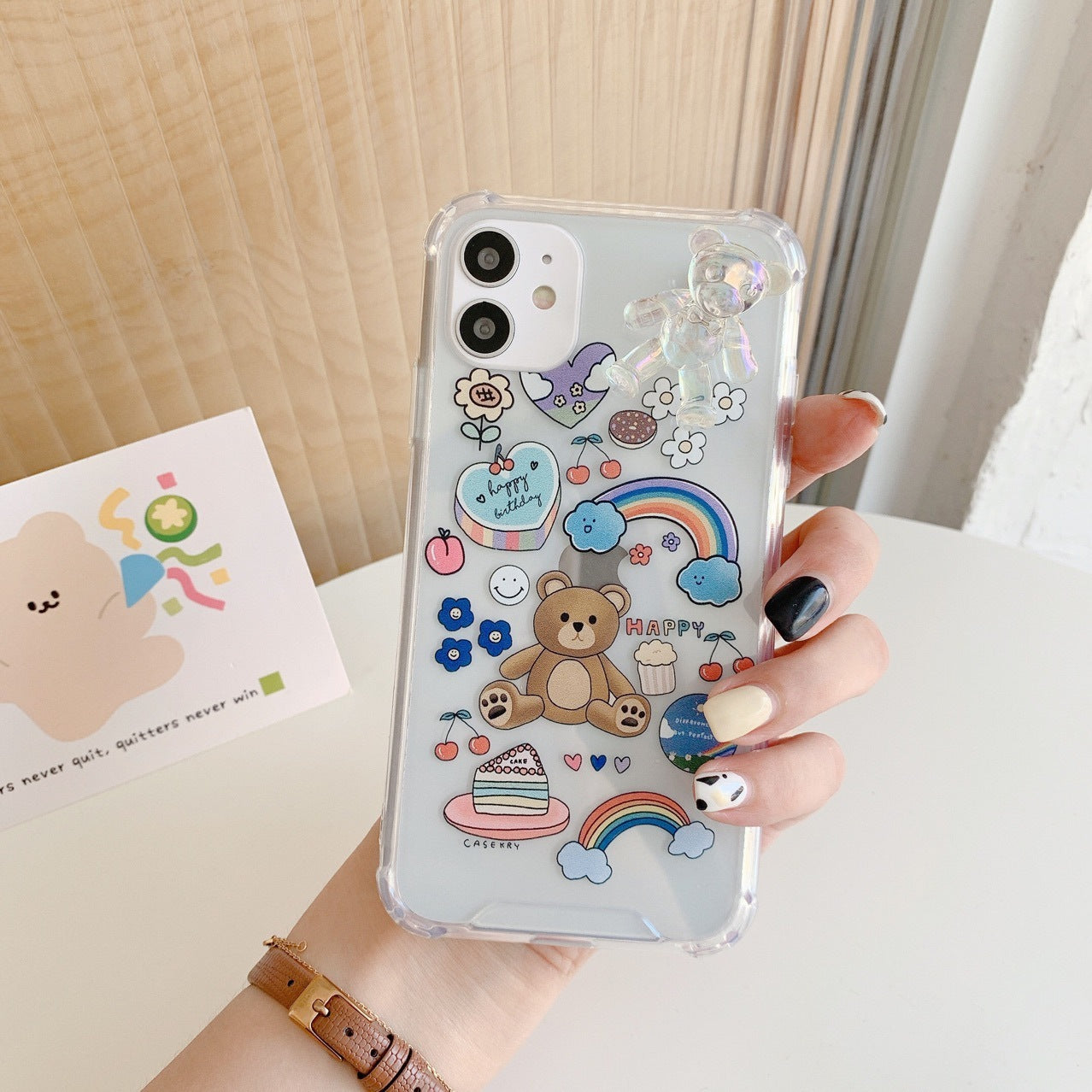 Bear Chain Protective Phone Case with Lanyard