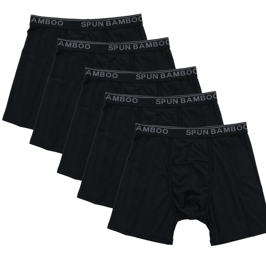 Men’s Bamboo Boxer Briefs 5-Pack – Soft, Breathable, Underwear with All-Day Support (Black)