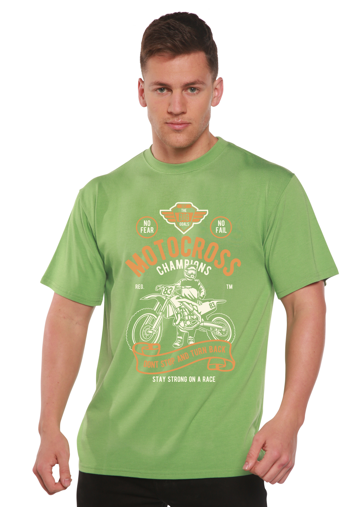 T-shirt graphique à manches courtes en viscose de bambou/coton biologique pour hommes Motocross Champions