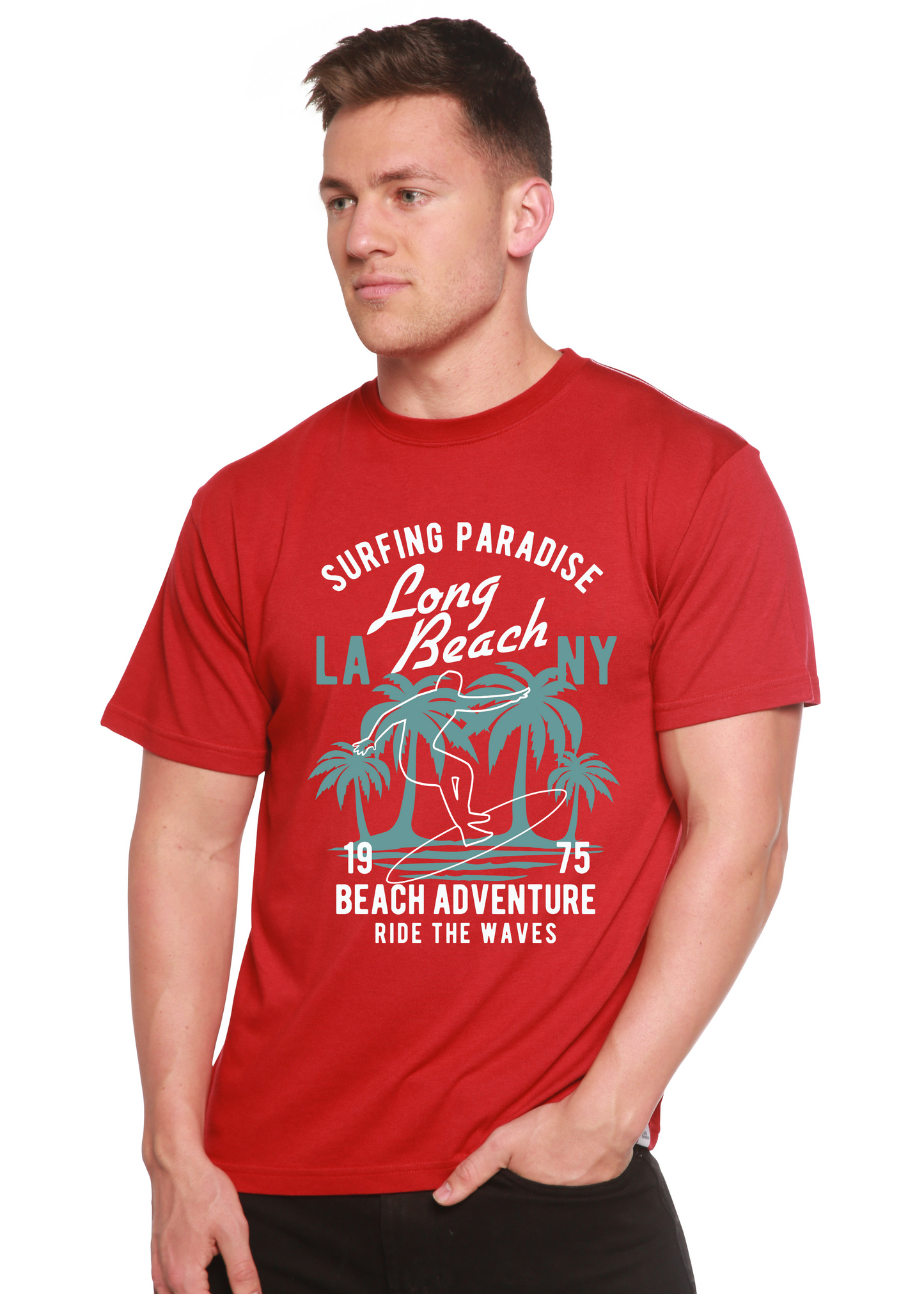 T-shirt graphique à manches courtes en viscose de bambou et coton biologique pour homme Beach Adventure