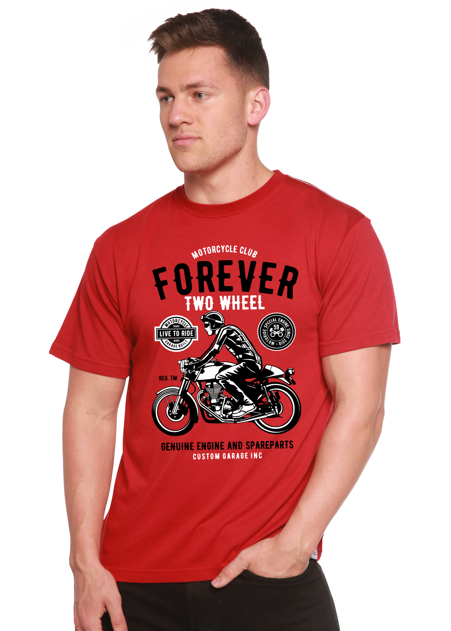 T-shirt graphique Forever Two Wheel à manches courtes en viscose de bambou et coton biologique pour homme