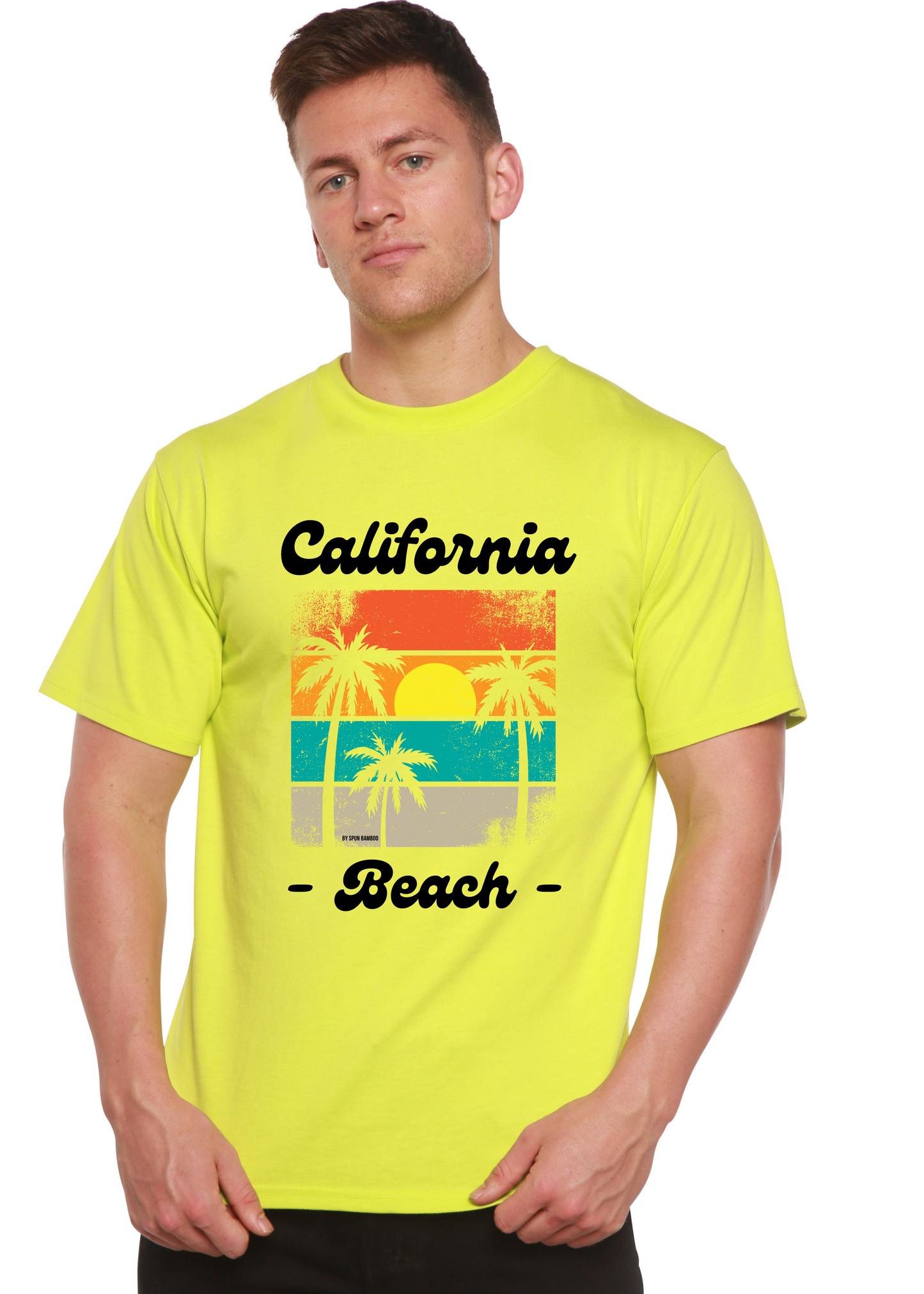 T-shirt à manches courtes unisexe en bambou/viscose et coton biologique California Beach avec motif