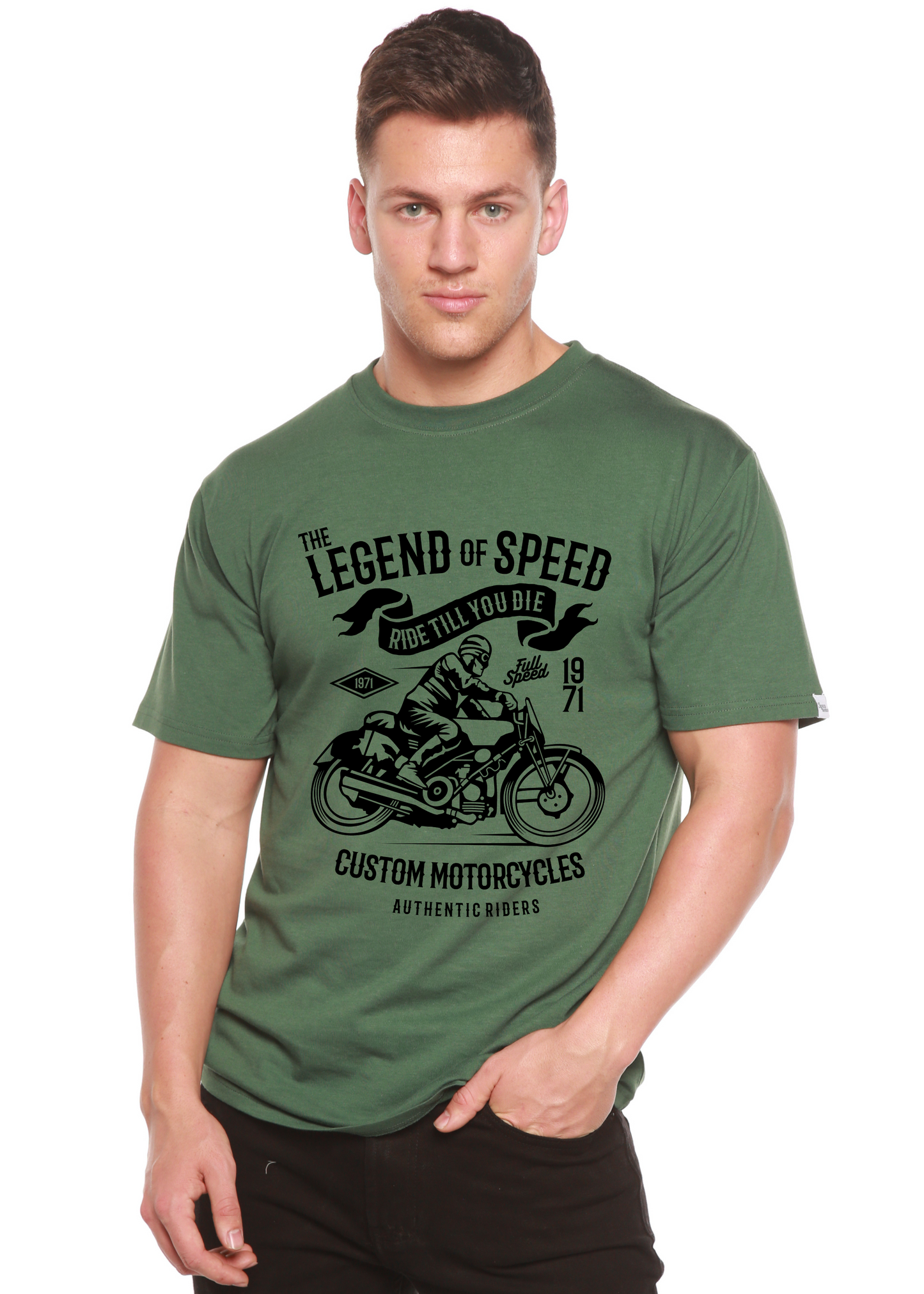T-shirt graphique à manches courtes en viscose de bambou et coton biologique The Legend of Speed Spun Bamboo® pour hommes