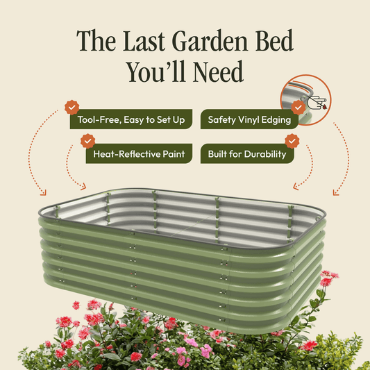 Kit de bancal elevado metálico Gro-Rite prémium - Sistema "Pop 'N Slide" sin herramientas, jardinera de acero resistente a la oxidación para verduras, hierbas y jardinería exterior
