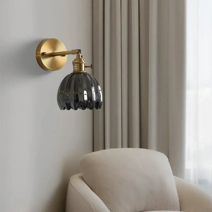 Aplique de Pared Clásico de 1 Luz con Pantalla de Cristal Tulipán de Latón Vintage