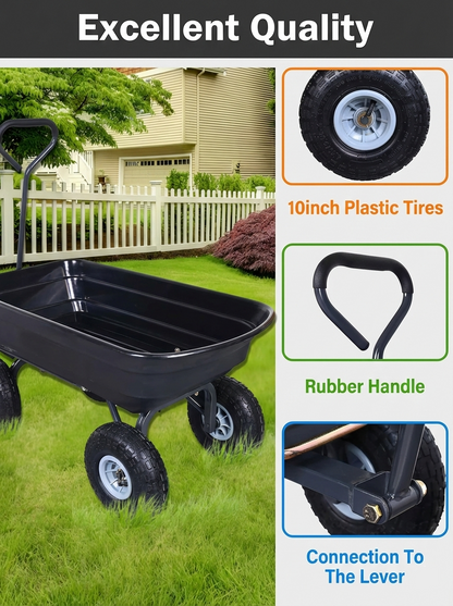 Heavy Duty Poly Garden Dump Cart – 600 lb Capacity, 10" Pneumatic Tires