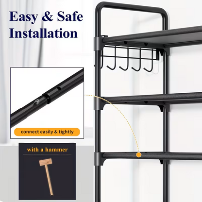Multi Layers - Shoe Rack Organizer Column Storage Shelf Entryway w/ Hooks