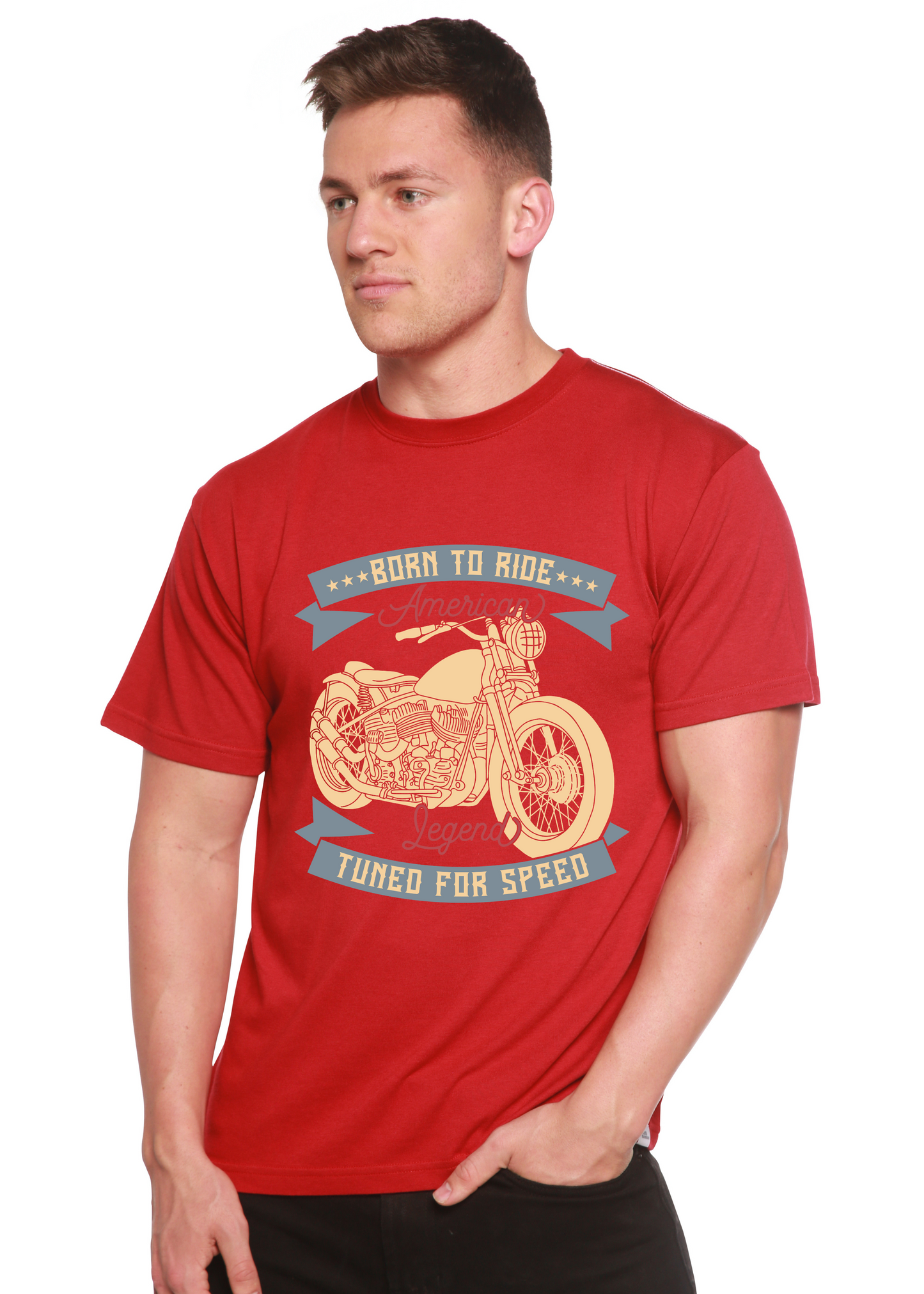 T-shirt graphique à manches courtes en viscose de bambou et coton biologique pour homme Born To Ride American Legend