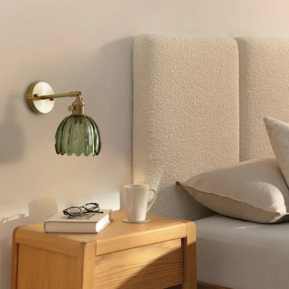 Aplique de Pared Clásico de 1 Luz con Pantalla de Cristal Tulipán de Latón Vintage