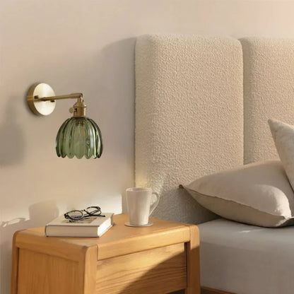 Aplique de Pared Clásico de 1 Luz con Pantalla de Cristal Tulipán de Latón Vintage