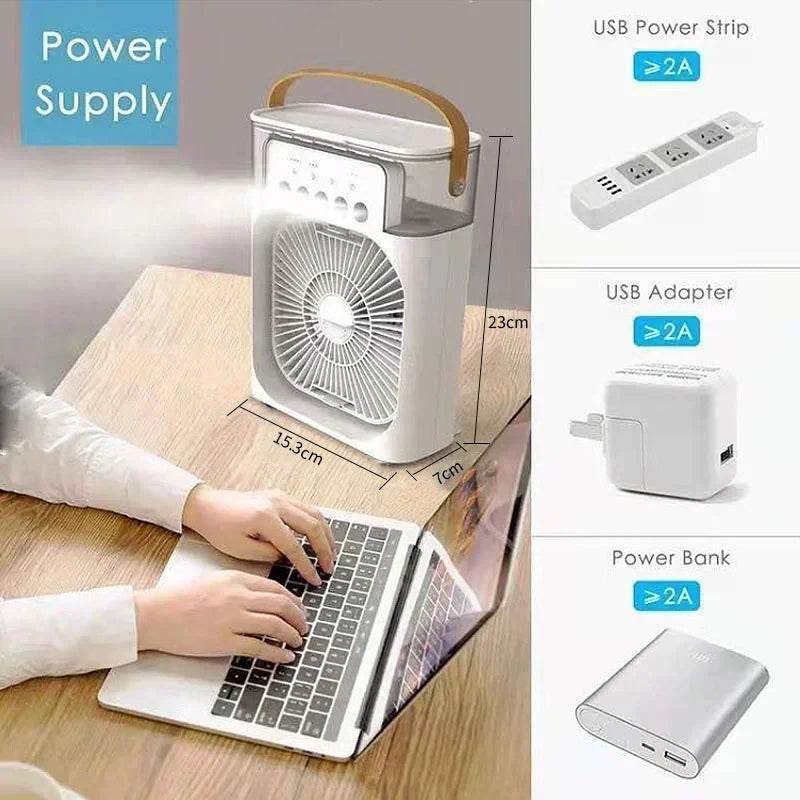 3-in-1 Portable Air Cooler Fan with Humidifier and LED Light