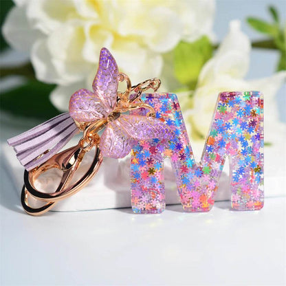 A–Z Personalized Butterfly Tassel Keychain – Custom Initial Gift for Women