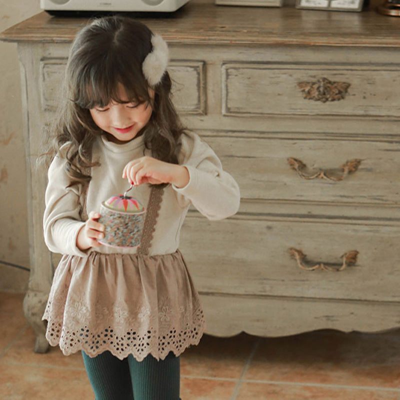 Blouse fille style occidental à manches longues et t-shirt en velours fin