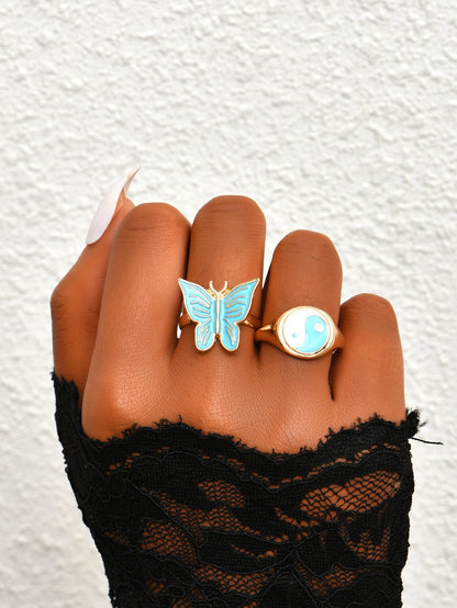 Anillo de señora personalizado, colorido, mariposa, chisme, nueva combinación