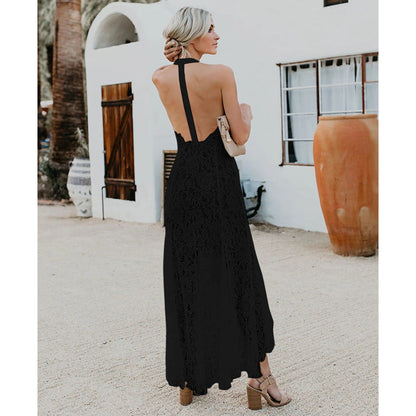 Elegante vestido calado de encaje sólido con espalda descubierta