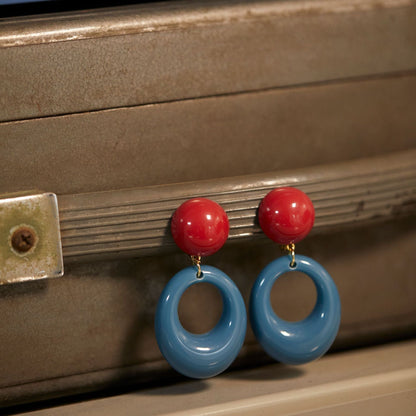 Retro Circle Contrast Color Ear Studs Exaggerated And Personalized