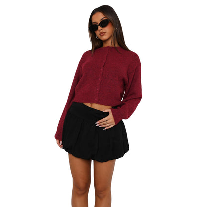 Comfort And Casual Solid Color Woolen Cardigan Short Coat Top Sweater