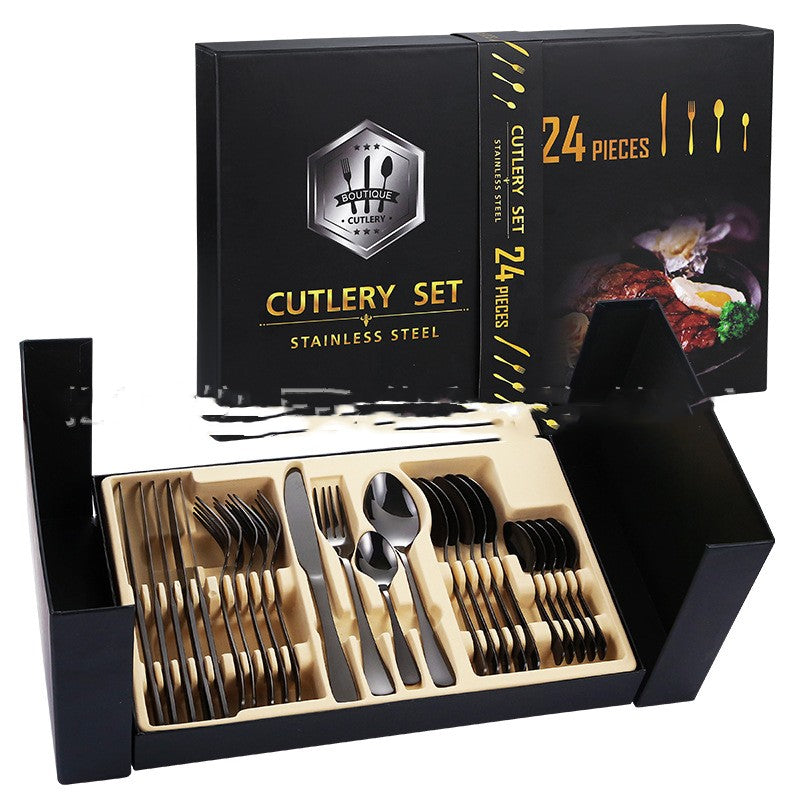 Juego de cubiertos de acero inoxidable en estuche de regalo