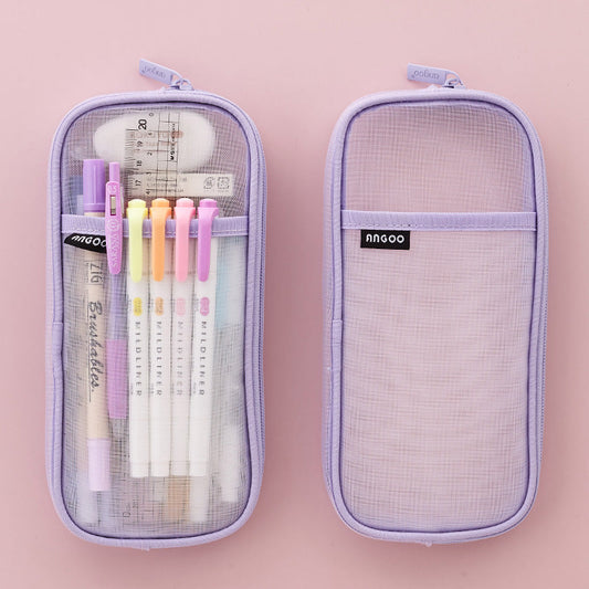 Estuche de malla transparente de color sólido para guardar material de oficina