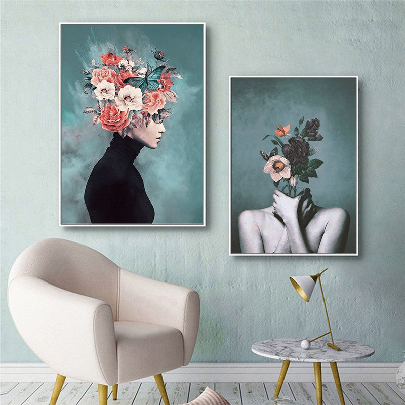 Modern Living Room Home Decor Painting Abstract Floral Character Art Canvas Poster