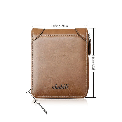 Fashionable Men's Wallet, Short Casual, Retro Zipper Youth European And American Fashion Wallet, Large Capacity, Super Practical