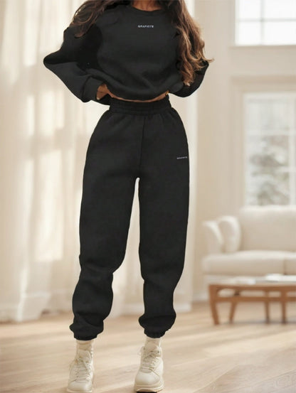 2pcs Women's Casual Letter Print Sweatshirt And Sweatpants Set