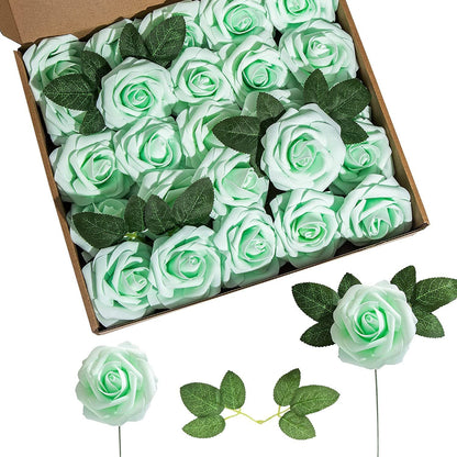 Foam Pe Rose Fake Flower With Rod And Leaf 25 Wedding Decoration Flowers Valentine's Day Gift