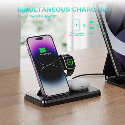 Chargeur sans fil multifonctionnel trois-en-un avec support pliant
