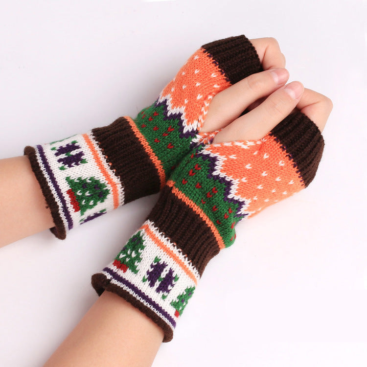 Mitaines en tricot de laine épaisse motif sapin de Noël