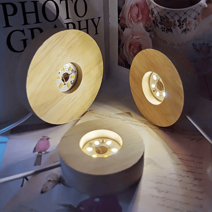 Wooden LED Light Base USB Powered | 6-LED Display Stand for Acrylic, Crystal